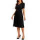 thumbnail image 4 of Vestido de trabajo para mujer INSPIRE CHIC con cuello en V, manga corta, por debajo de la rodilla, con cinturón, corte A y plisado, color negro, 4 of 6