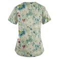 thumbnail image 3 of EHTMSAK Women Scrub Tops Floral with Pocket Working Uniform Short Sleeve V Neck Workwear Blouse T-Shirt with Pockets on Clearance Green 3X, 3 of 3