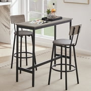 Counter High Dining Table Set, 3 Pieces Pub Table Set, Kitchen Table Set with 2 Chairs, Rectangle Wooden Saving Space Dining Room Table Sets for Kitchen Bar Breakfast Nook, Gray, JA4778