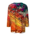 thumbnail image 5 of RPVATI 3/4 Length Sleeve Shirts for Women Button Down Up V Neck Elbow Sleeve Tops Floral Print Loose Fit Henley Blouses Fashion Trendy T Shirts Summer Tunic Tops 2024 Orange L, 5 of 6