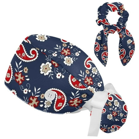 

Working Cap with Buttons and Sweatband Scrub Hat Bouffant Caps with Scrunchie Geometry Tie Back Hats