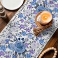 thumbnail image 2 of Boho Blue Flower Cotton Linen Table Runner for Dining Kitchen, Spring Watercolor Country Floral Plant Wedding Outdoor Party Tablerunners, Dresser Scarf Coffee Tablecloth Runners 13x36 Inches, 2 of 9