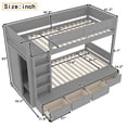 thumbnail image 3 of Luckynote Twin over Twin Bunk Bed, with 4 Storage Drawers and Built-in Wardrobe, Solid Wood Space Saving Frame with Full-Length Guardrails, for Shared Spaces, Beige Gray, 3 of 15