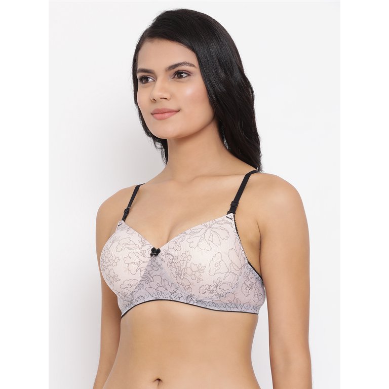 Clovia Floral Print Padded Non-Wired Full Coverage T-Shirt Bra 