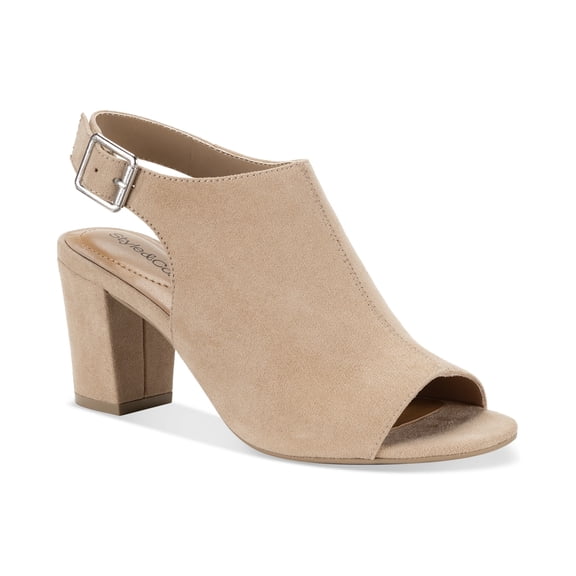 Style Co; Heels Buckle Closure Open Round Toe Heels, Mid Heel Light Taupe, 7.5