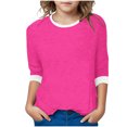 thumbnail image 4 of Piuwrlz Children Girls 3/4 Sleeve T-Shirts Summer Round Neck Casual Sweatshirts Solid Color Round Neck Shirt Tops Hot Pink Size 11 Years, 4 of 6
