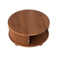 thumbnail image 3 of GZXS 31.8" Solid Wood Center Table with Sliding Door & Hidden Storage, Fluted Round Coffee Table for Living Room, Walnut, 3 of 10