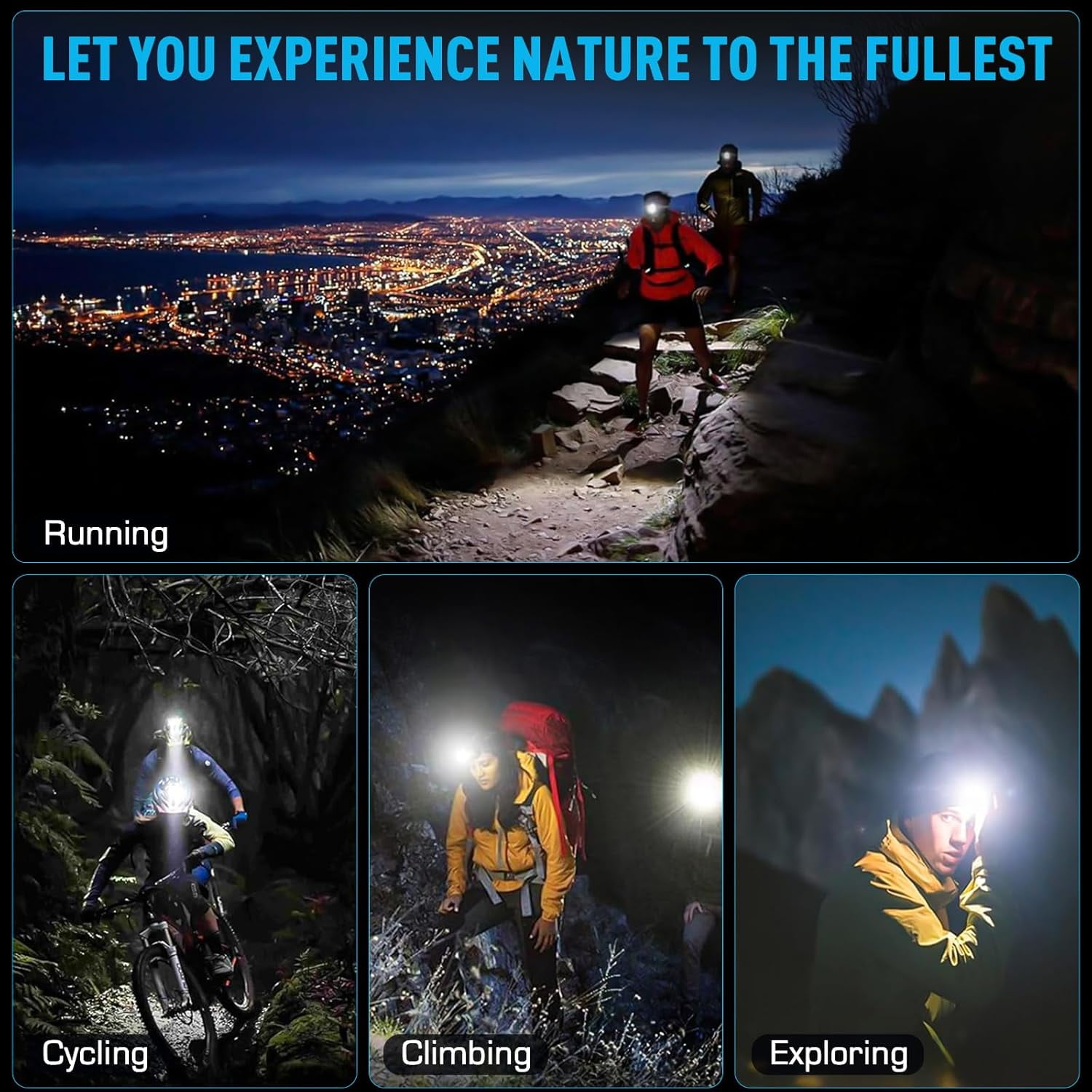 LED Headlamp Rechargeable, 9000mAh Long Battery Head Lamp with 12 Modes, IPX7 Waterproof USB Rechargeable Headlight, Zoomable Headlamp for Adults, 90° Adjustable for Camping Hunting Climbing