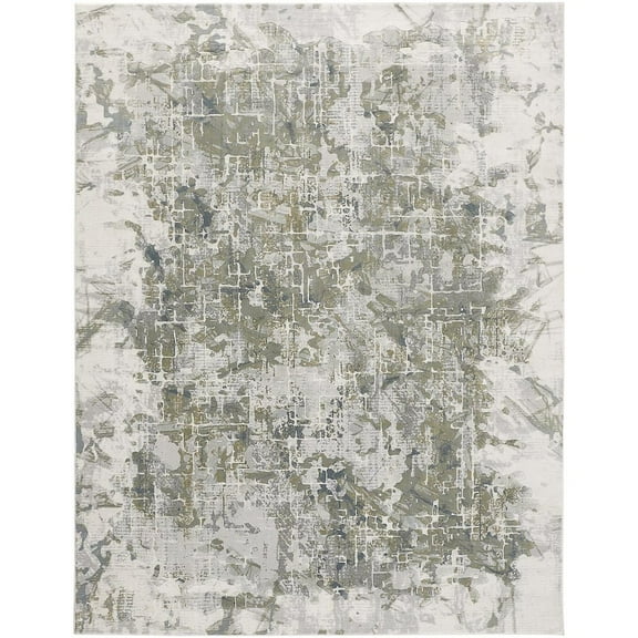 8' X 10' Green Gray And Ivory Abstract Distressed Stain Resistant Area Rug