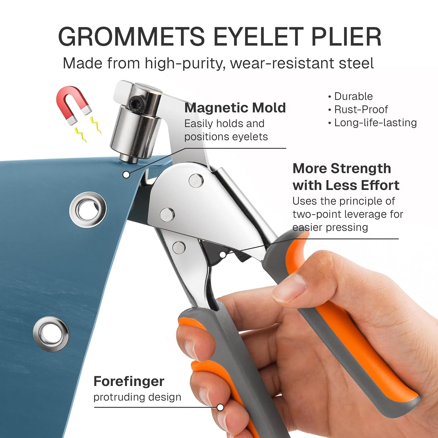 Grommet Tool Kit with 200 Silver Grommets, 3/8 and 1/4 inch Double Head Pliers, for Tarps, Fabric Rings, Leather, Tents, Vinyl, Canvas