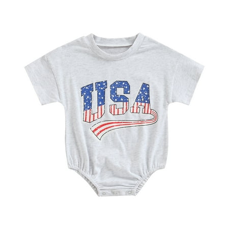 

Baby Boys Girls Summer Romper Infant Newborn 4th of July Short Sleeve Round Collar Jumpsuit Clothes with Letter Printing