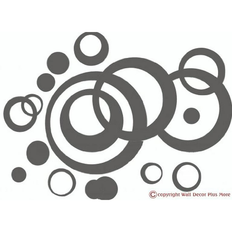 Wall Decor Plus More WDPM264 Wall Vinyl Sticker Decal Circles, Rings, Dots 25+pc 11in Large Home Decor, Storm Gray