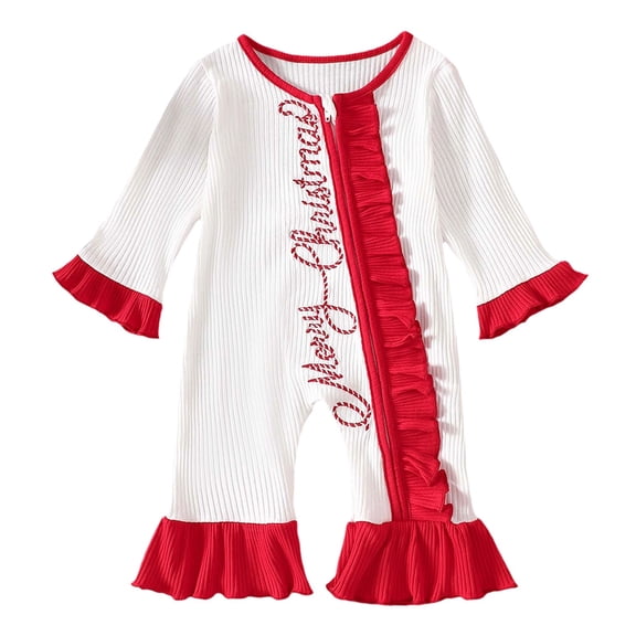 HNMKIU Kids Christmas Jumpsuit Toddler Girls Romper Jumpsuit Long Sleeve Holiday Party Outfit With Festive Print And Bow Detail For Baby Photoshoot Christmas Outfit Red - 6-12 Months