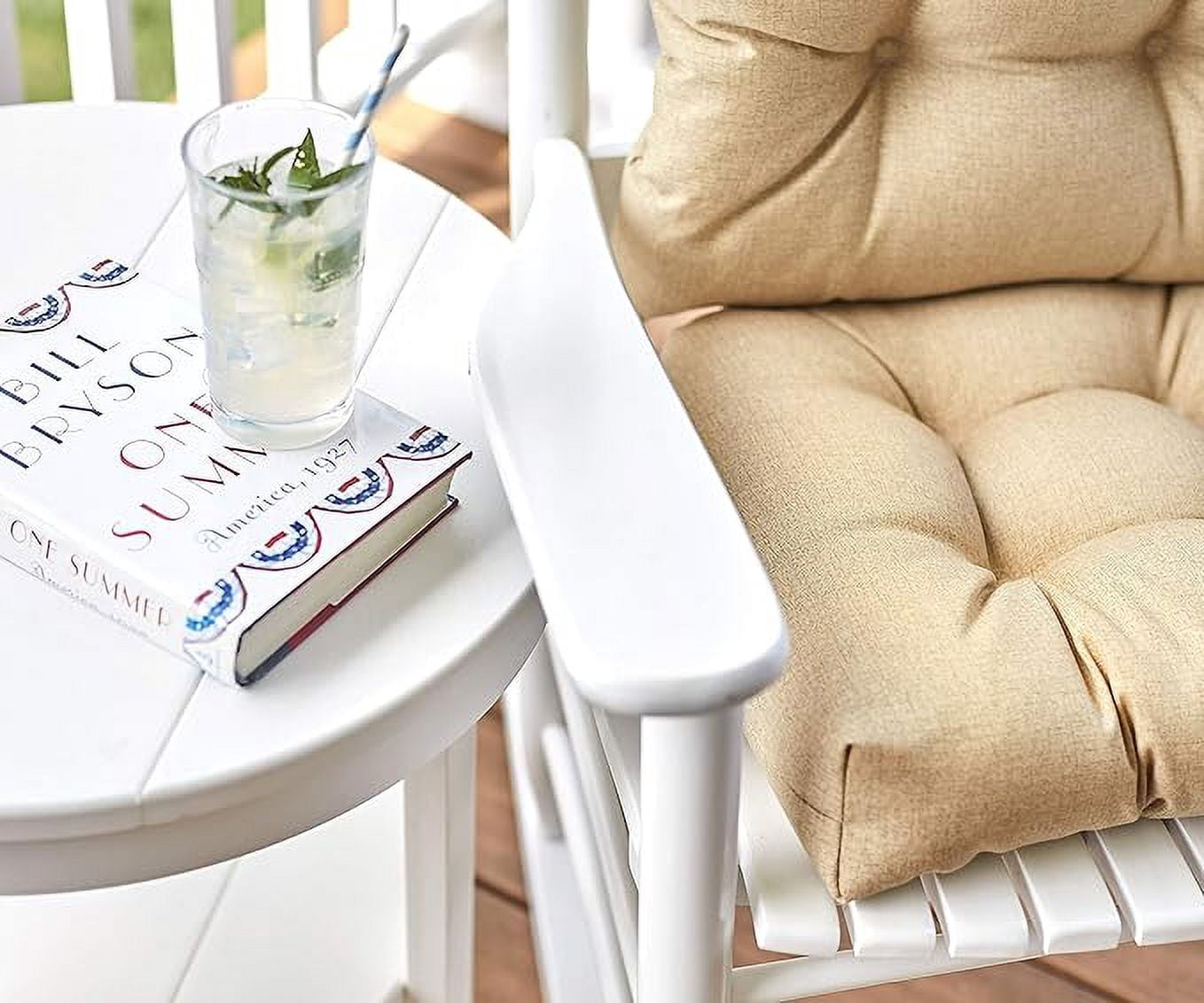 Klear Vu Solarium Cushion, Indoor and Outdoor Rocking Chair Pad for Patio, Living or Nursery Room, 2 Piece Set, Seat 19"x19" and Seatback 21"x18", 02 Husk Birch