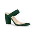 thumbnail image 1 of BLISSFUL STEP Women's Dual Clear Strap Block Heels Mules Slides Sandals Green 11, 1 of 6