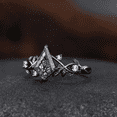 thumbnail image 4 of Vintage Kite-Cut Black Rutilated Quartz Ring- Cross-Leaf Diamond Statement Engagement Ring in 14K Black Gold Vermeil, 4 of 6