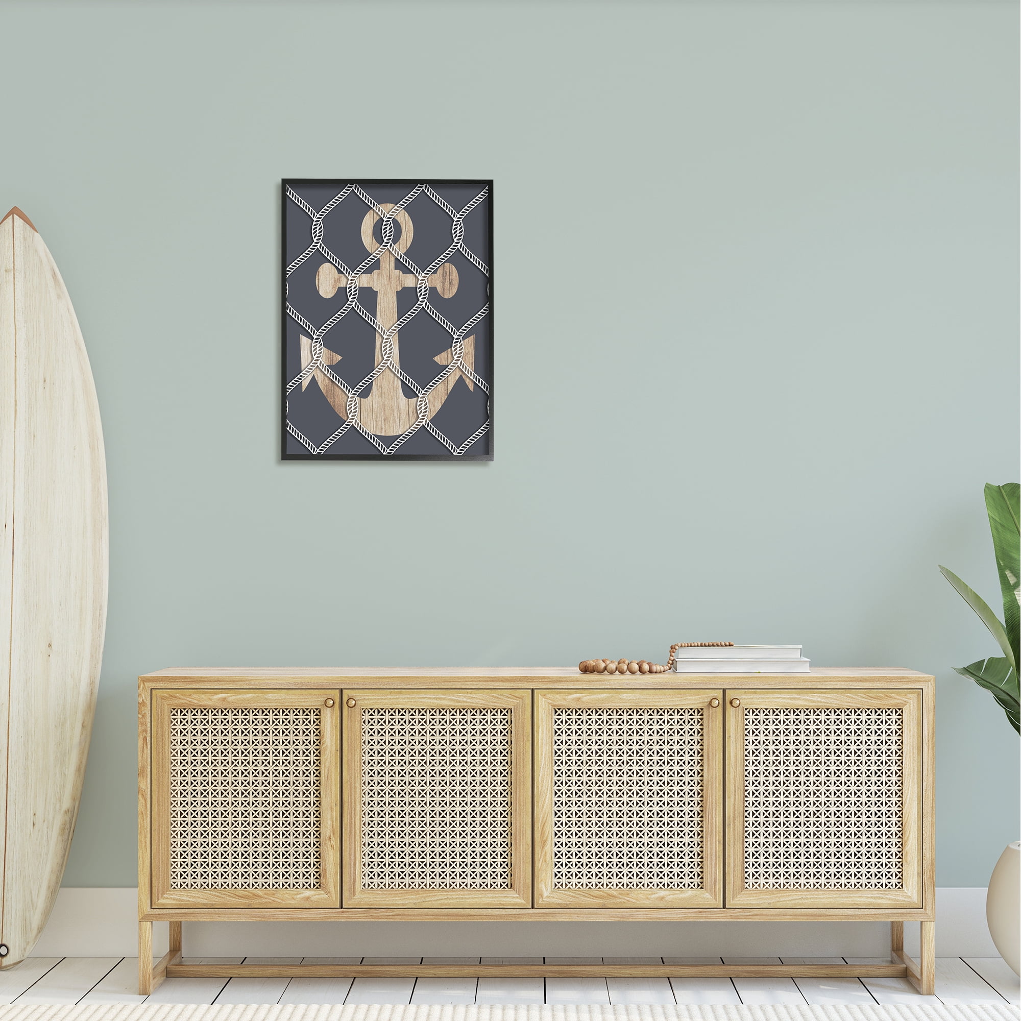 Stupell Nautical Anchor Linked Rope Landscape Painting Black Framed Art Print Wall Art
