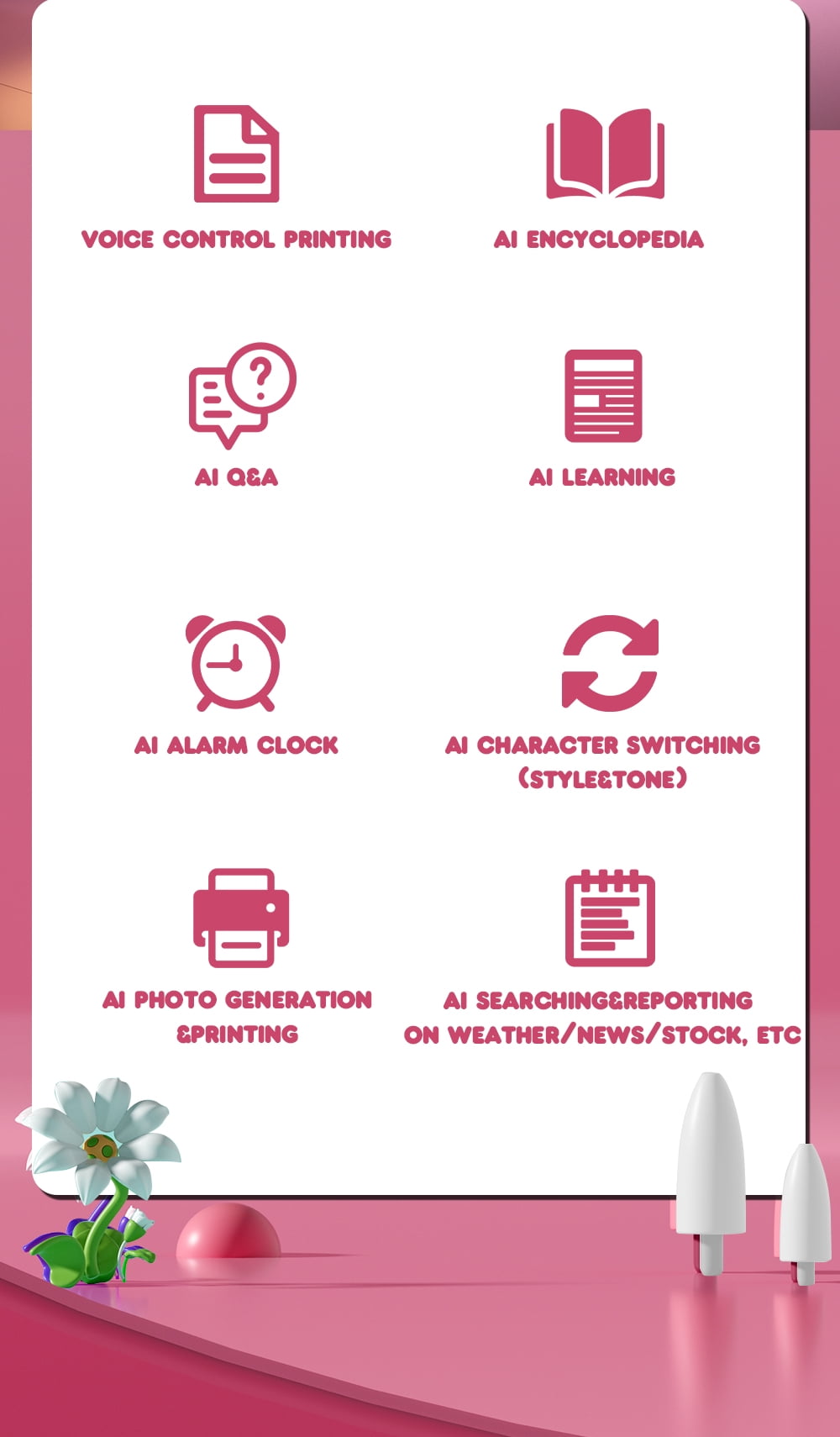 Portable AI Smart Mini Printer, Voice Activated Inkless Thermal Printer with AI Learning Q&A, Multi-Function Printer for Kids Students Home Study
