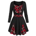 thumbnail image 1 of Camiseta de panel a cuadros Bowknot de talla grande Rosegal Mangas largas de talla grande, 1 of 5