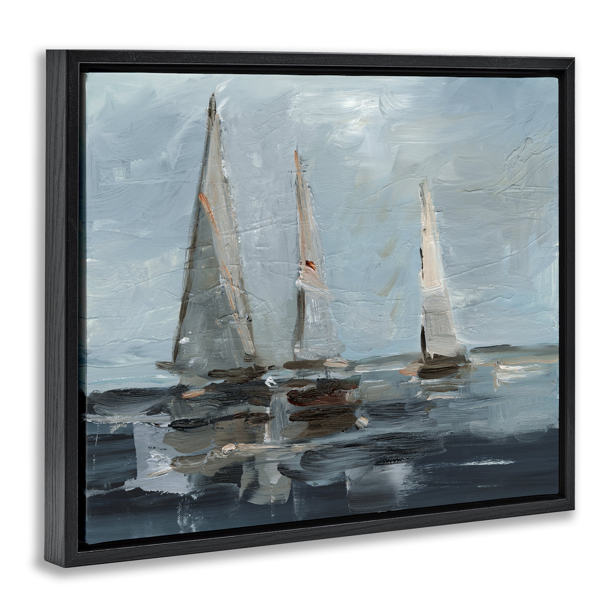 Stupell Industries Moody Sailboats Maritime Transportation Painting Black Floater Framed Canvas Art Print Wall Art, 21 x 17