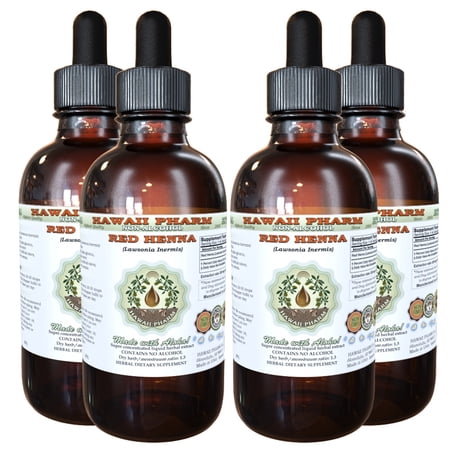 Red Henna (Lawsonia inermis) Glycerite, Organic Leaves Powder Alcohol-Free Liquid Extract, Egyptian privet, Glycerite Herbal Supplement 4x4 oz