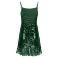 thumbnail image 4 of Fartey Sequin Homecoming Dresses for Women 2025 Irregular Ruffle Hem Mini Dress Spaghetti Straps Backless Cocktail Gowns Slim Fit Sleeveless Bodycon Dress Army Green S-XL, 4 of 5