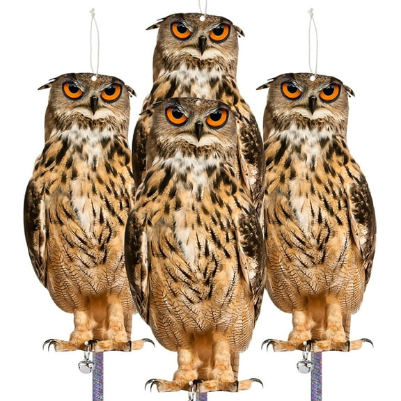 Fake Owls to Keep Birds Away from Porch 4PCS Flat Garden Owl with Reflective Tape Plastic Owl to Scare Pigeon Squirrels Woodpecker for Balcony House Outside Patio Outdoor Yard Decor Windows