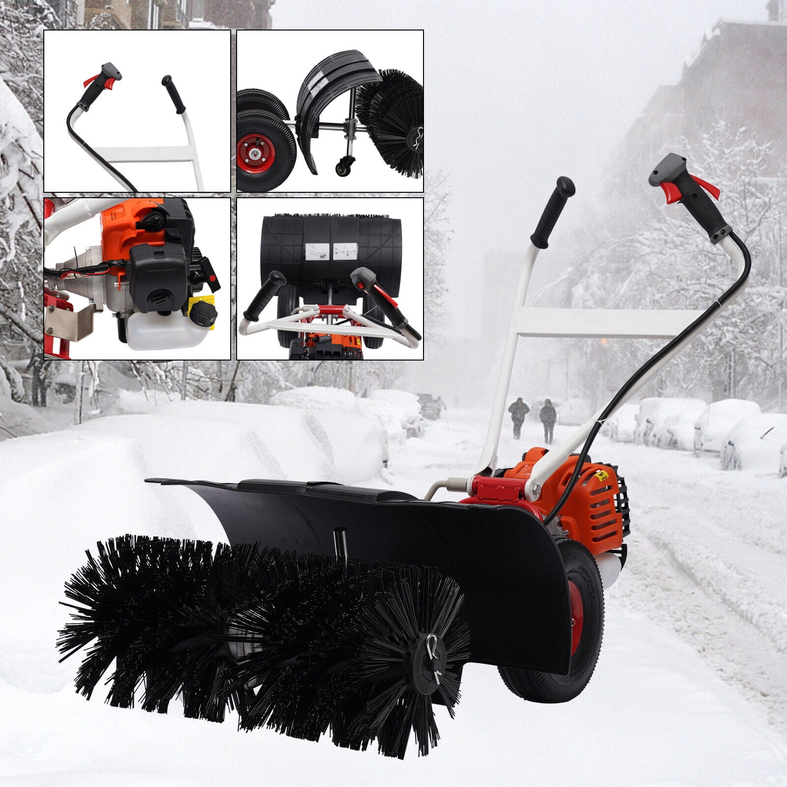 Walk Behind Power Broom Snow Driveway Sweeper Cleaner Artificial Turf Grass 52CC