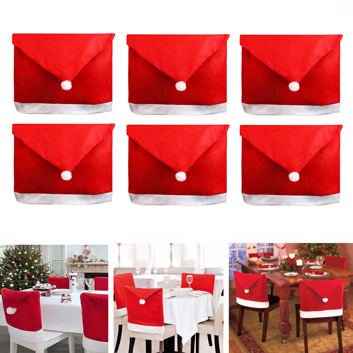 6PCS Chair Cover Christmas Dining Room Decor Santa Hat Slipcovers Decoration US 