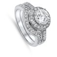 thumbnail image 4 of Clear Cubic Zirconia Halo Elegant Ring Set .925 Sterling Silver Band White Jewelry Female Size 6, 4 of 4