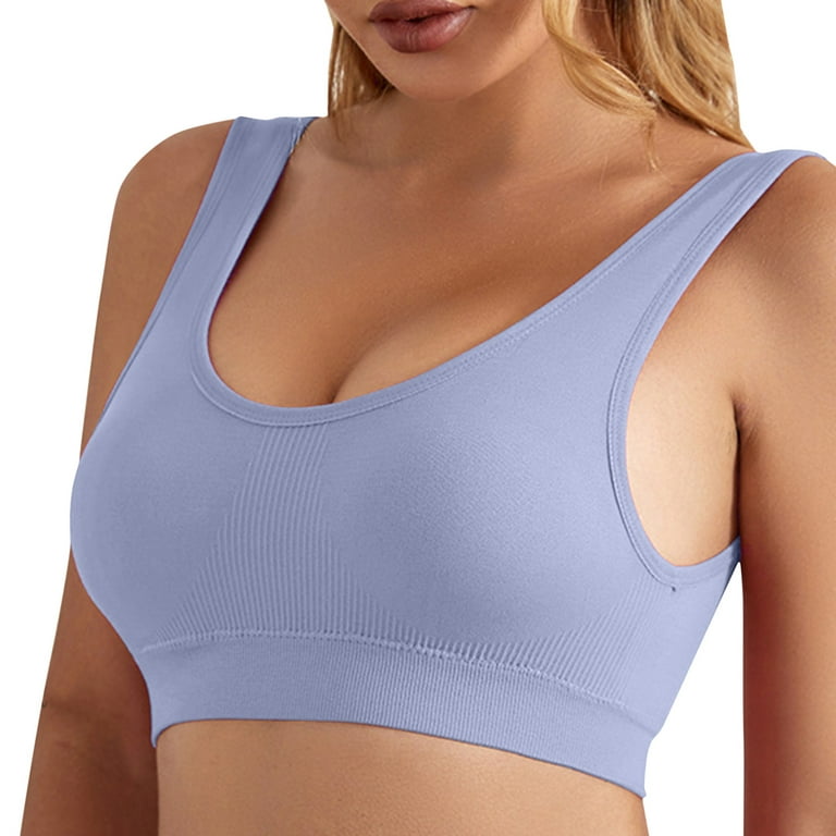 CLZOUD Wide Strap Bras for Women Blue Polyester Women's Beautiful Back Bra  without Steel Ring Tube Top Underwear Plus To Increase Glare Bottom Gather