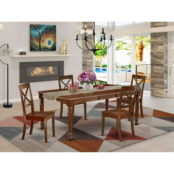 East West Furniture Dining Room Set Mahogany, DOBO5-MAH-W