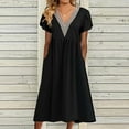 thumbnail image 3 of Patlollav Dresses Women Casual Sexy V-Neck Print Summer Short Sleeve Pockets Dress, 3 of 7
