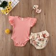 thumbnail image 2 of Douhoow Newborn Girl Summer Outfit Set Baby Ruffle Romper Bloomer Floral Shorts Headband, 2 of 7
