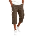thumbnail image 7 of HKYNLAG Mens Long Cargo Shorts Below Knee Breathable Capris Pants Elastic Waist Solid Color Ankle Pants Brown 4XL, 7 of 7
