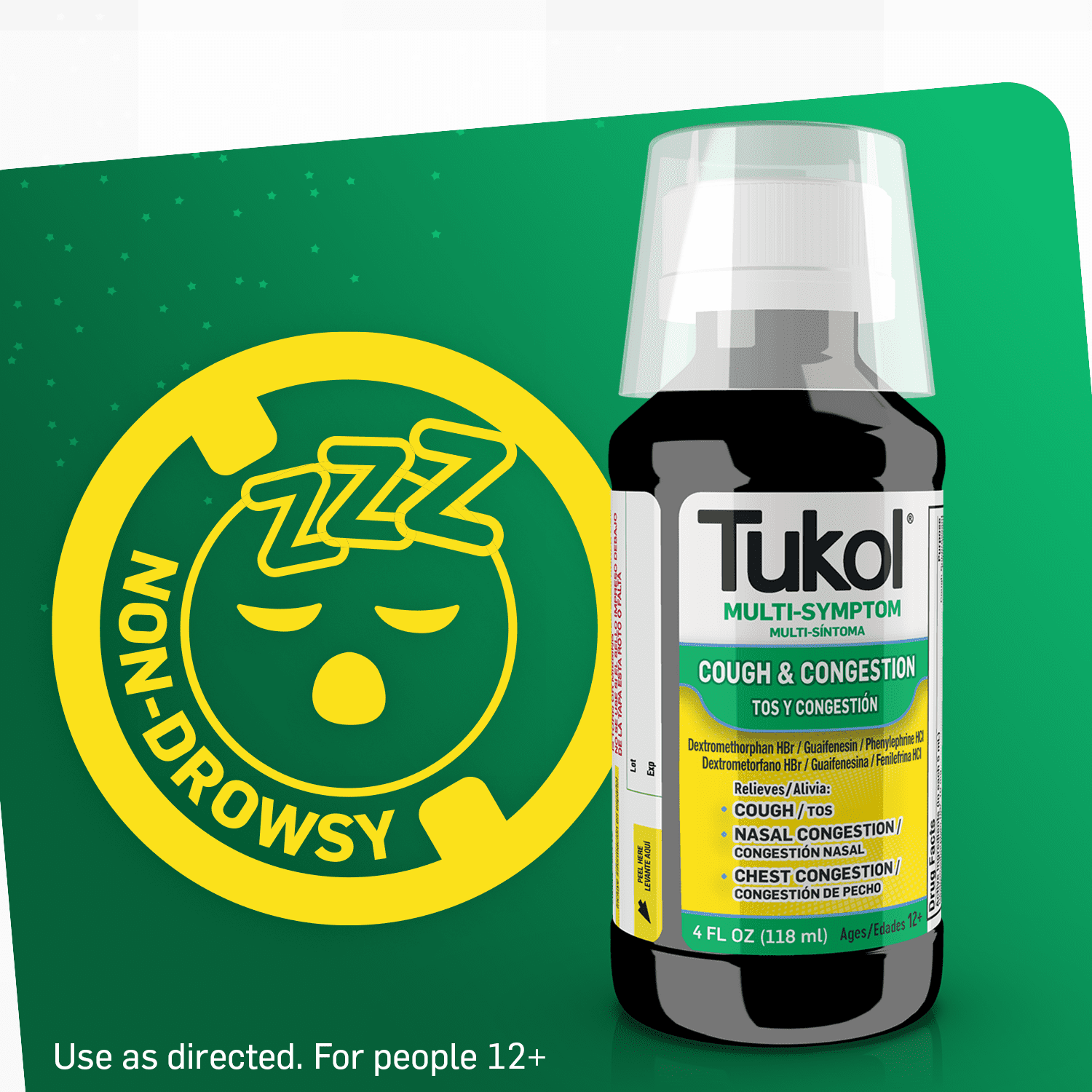 Tukol Cough & Congestion, Nasal Decongestant, Multi-Symptom Cold Relief Syrup, 4 fl oz