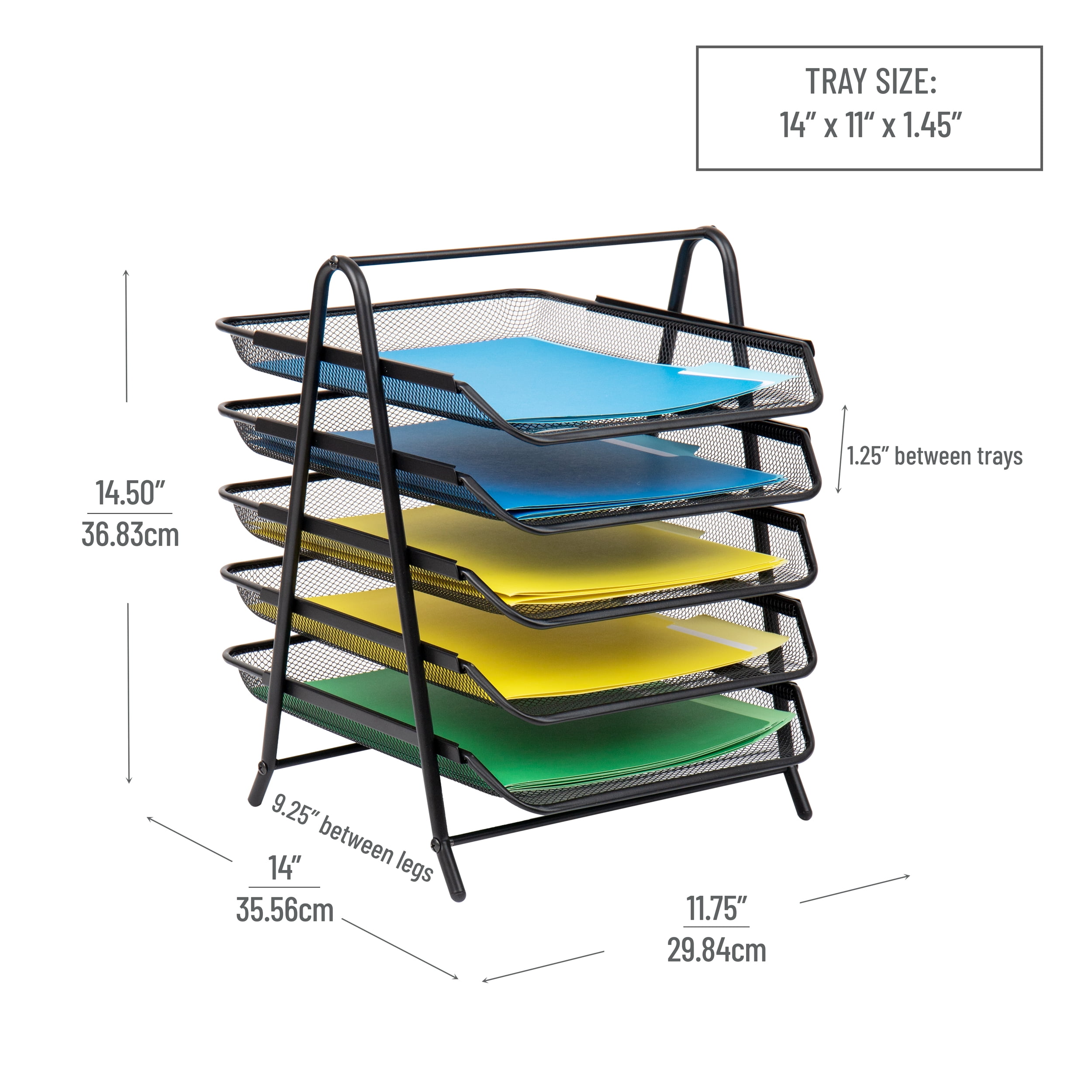 Mind Reader Paper Tray and File Folder Set, Desktop Organizer, Storage, Office, Metal, Black