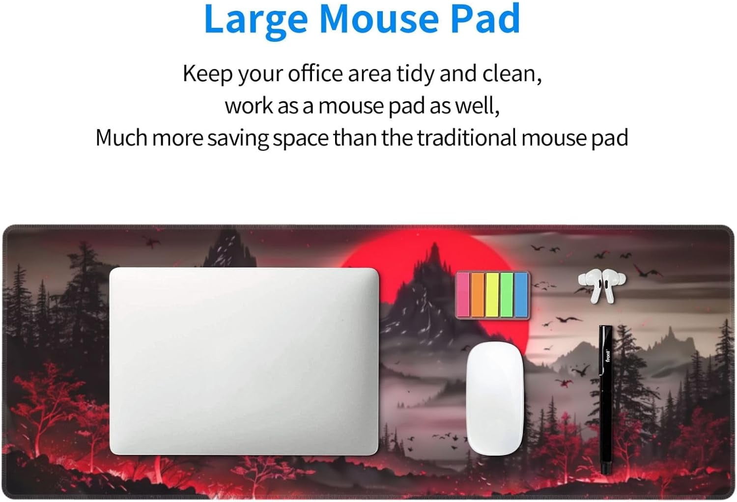 PrimeCook Shop Extended Gaming Mouse Pad, Large Desk Mat XL Anime Mouse Pad Waterproof with Stitched Edges, Non-Slip Desktop Pad for Home and Office, Level Up Your 31.5x11.8 Inch (Darkness Red Moon2)
