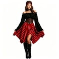 thumbnail image 4 of Fortwear Women Pirate Costume 4-Piece Set, Off Shoulder Bell Sleeve Top, Striped Irregular Skirt, Corset Waistband & Headband, Halloween Cosplay Outfit, 4 of 9