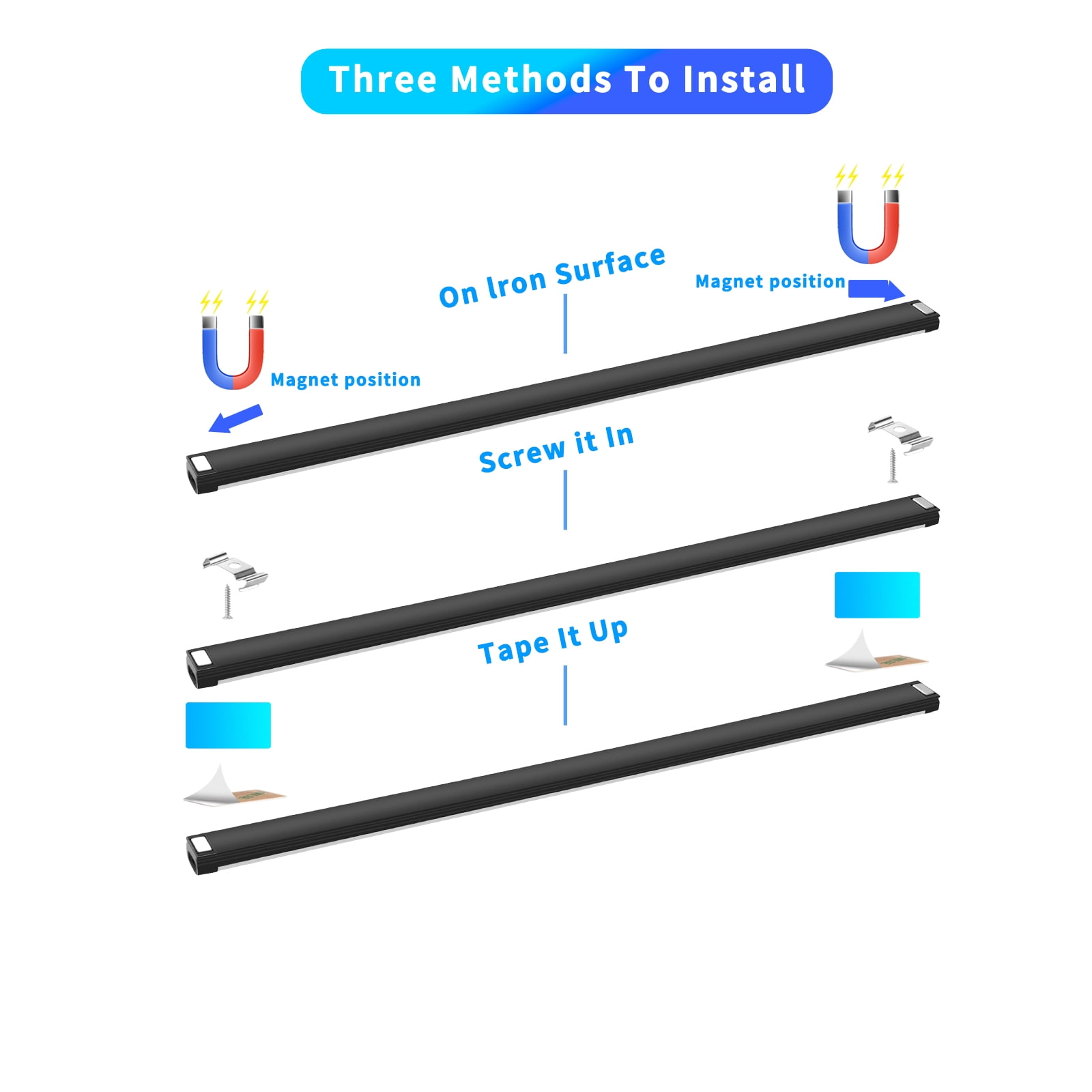 Plug in LED Under Cabinet Lights Bar for Kitchen,Dimmable Mini LED Closet Lamp Warm/Natural/Cold White,Timer Function Counter Lighting Strip for Shelf Display Cupboard Magnet Mounted 3pcs