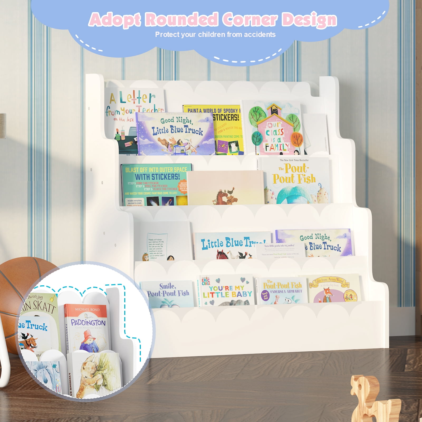 Hironpal 4-Tier Kids Bookshelf, Montessori Wood Bookcase for KidsRoom,Bedroom,Playroom,Gift for Boys&Girls,White