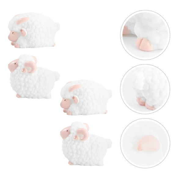 White Resin Sheep Figures for Decor 4pcs Mini Animal Toys Cake Bonsai ornaments 2.5 inch