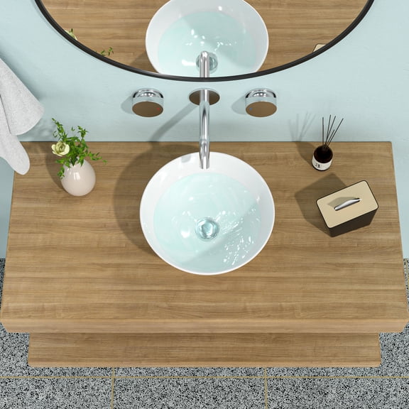 Modern Bathroom Vanity 13x13 Inch White Ceramic Circular Vessel Bathroom Sink,Wooden Bathroom Vanity