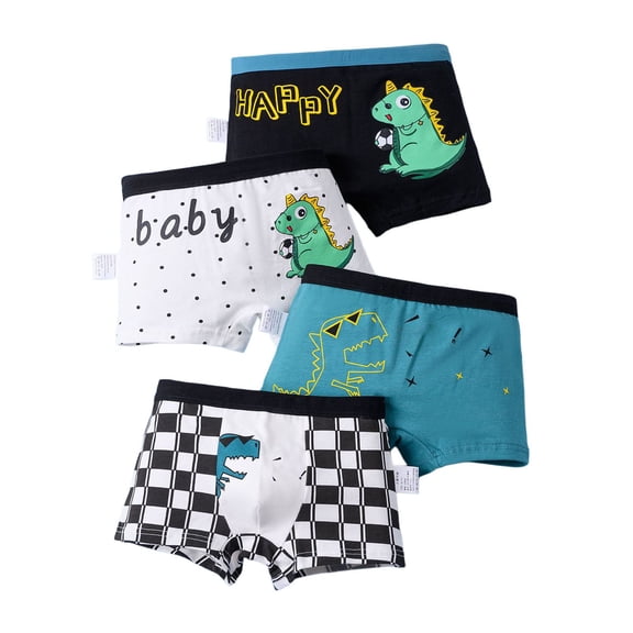 LRen Boys Boxer Briefs Cotton Kids Toddler Underwear 4-Pack Soft Breathable Underwears Casual Cute Prints Stretch Flat Underwear 2-11 Years