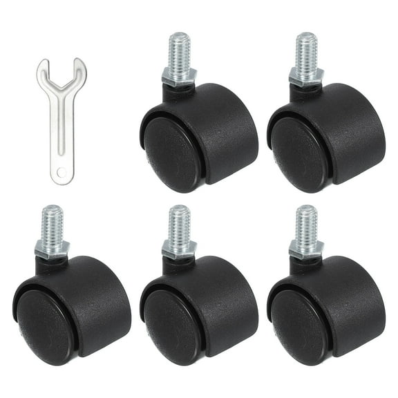 Uxcell Office Chair Wheels Replacement 1", 5 Pcs Nylon Heavy Duty Office Furniture Casters Wheels with Wrench Universal Wheel for Hardwood Floor Carpet, Black(Style 1)