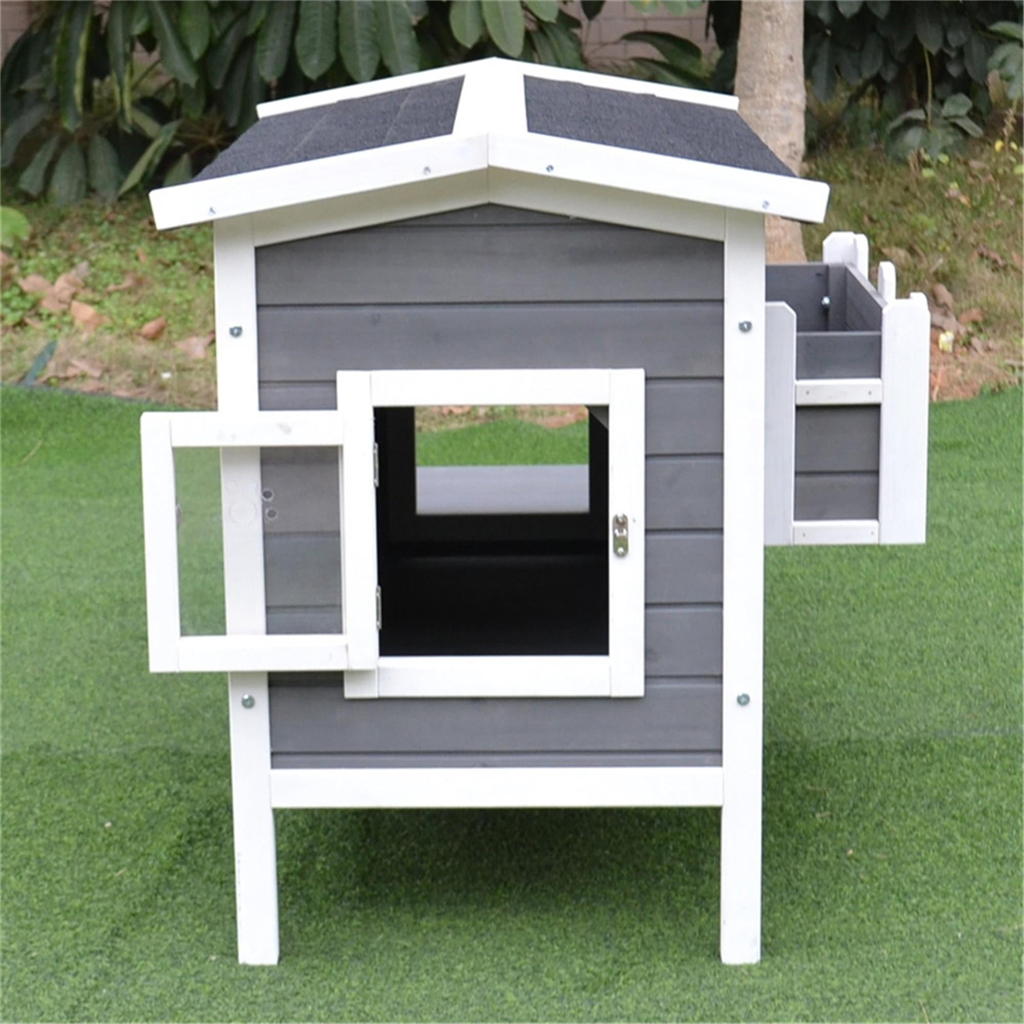 Pefilos 45" Outdoor Cat Shelter, Feral Cat House with Escape Door Rainproof Outside Kitty House Cat Condo for 3 Adult, Gray Pefilos 45" Outdoor Cat Shelter, Feral Cat House with Escape Door Rainproof Outside Kitty House Cat Condo for 3 Adult, Gray