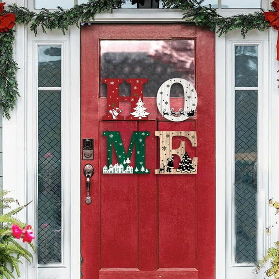 HOME Winter Wood Home Sign Winter Christmas Wall Decor Winter Rustic Theme Wall Sign for Home Letters Hanging Wall Decor Art Signs Wooden Wall Art for Living Room Kitchen Bedroom Decor