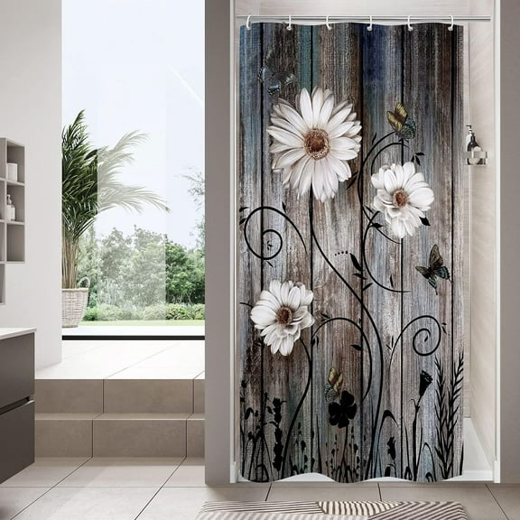Floral Small Stall Shower Curtain 36 x 72, Plant Butterfly Narrow Half Size Fabric Shower Curtains for Rustic Vintage Bathroom Decor, Farm Style Cloth Shower Curtain 36 inch
