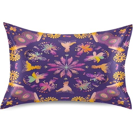 Hotbar Yellow Gradient Mandala Satin Pillowcase for Hair and Skin Silk Pillowcase, Queen Size(20x30 inches) - Slip Cooling Satin Pillow Covers with Envelope Closure(499)