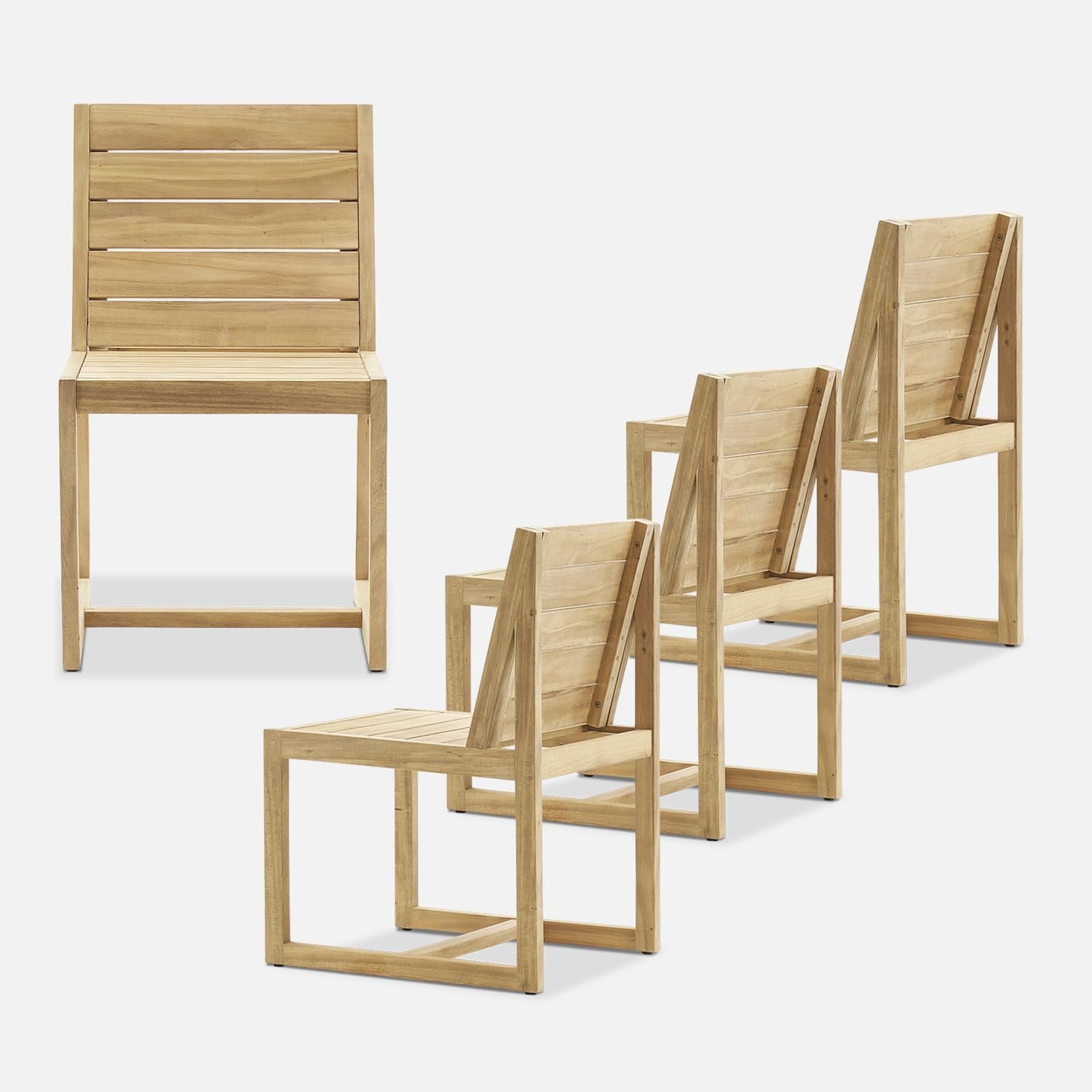Mopio Bruno Patio Chairs, Solid Acacia Wood Outdoor & Indoor Chairs for Dining, Slatted Mid Century Modern Farmhouse Outside Chairs, for Picnic Garden Backyard Poolside Porch Conversation (Set of 4)
